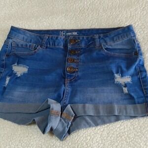 *No Boundaries High Rise Denim Shorts Distressed Cuffed Juniors 13